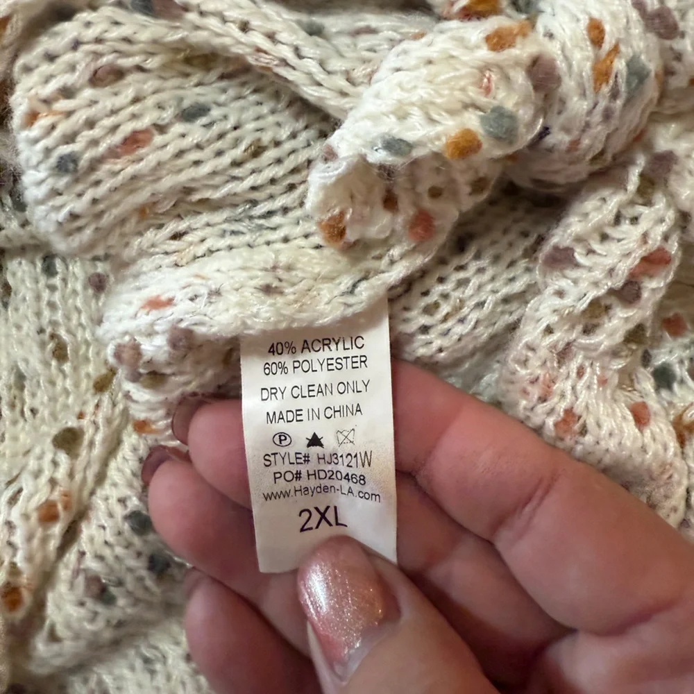 Hayden LA Oversized Chunky Knit Sweater Cream Multicolor Speckled Plus Size 2X